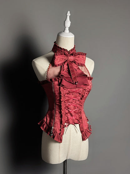 Neck Red + Lolita Tiered Full Top Set Halter Gothic Sleeveless Skirt