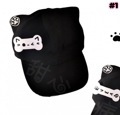 Chapeau à oreilles de chat noir avec broche en os amovible