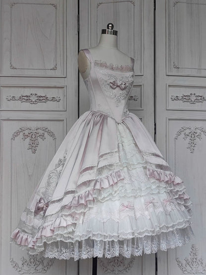 Rosette Light Pink Elegant Wedding Hanayome Lolita Jumper Skirt + Underskirt