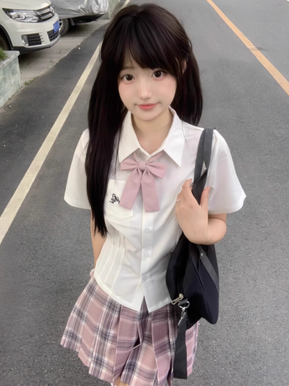 Rock Rosa Uniform Muster Plaid 45CM Plissee JK