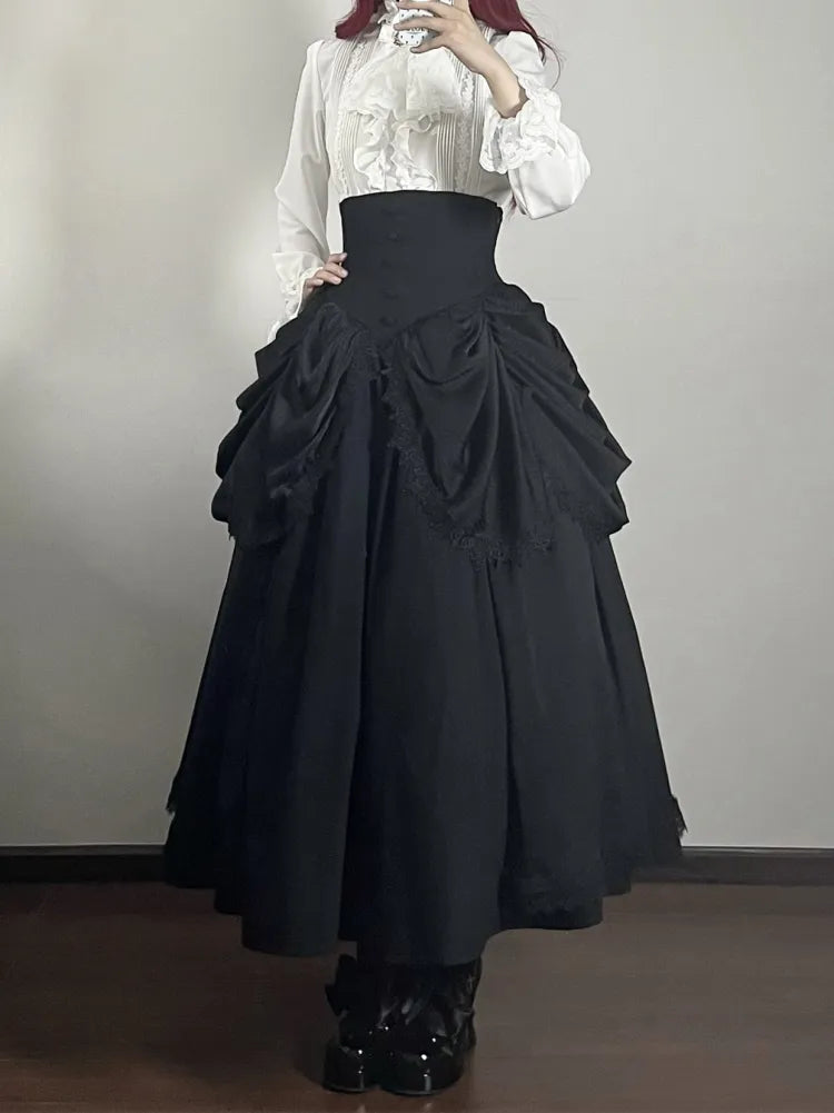 Boned High Corset Waist Aristocrat Victorian Skirt Belt Gothic Black Lolita