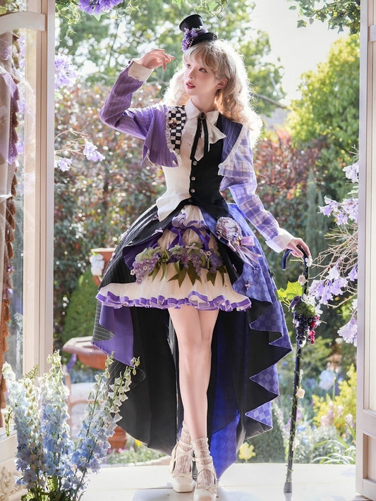 Bavaria / Set Blazer Cropped Top Full Skirt Corset Lolita Outfit - Style Waistcoat Purple Octoberfest