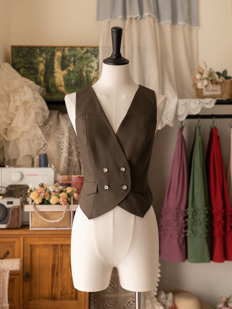 Brown V-neck Waistcoat