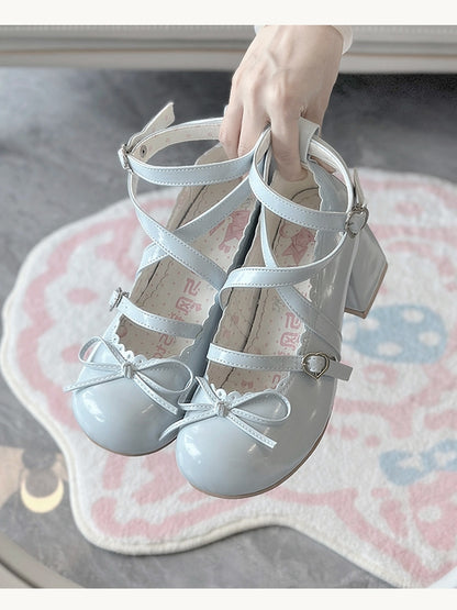 Details Heels Lolita Heart - Buckle Bow Dreamy Knotted Mid Top