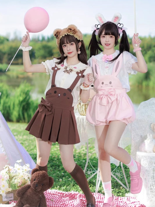 Shorts Bunny/Brown Bear Overalls Bubble Pink