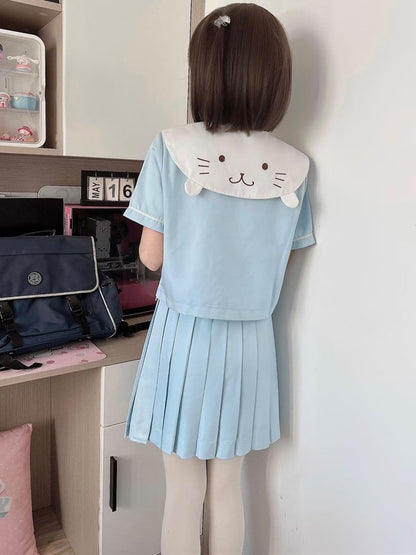 Haut d'uniforme JK bleu clair Little Seal à col marin avec nœud papillon gratuit