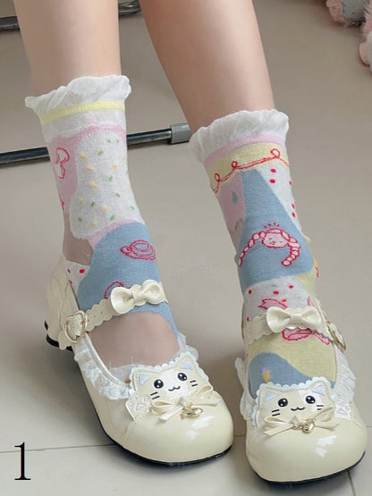 Cuff Options Colorful Lolita Sweet Socks Calf 4 Ruffled