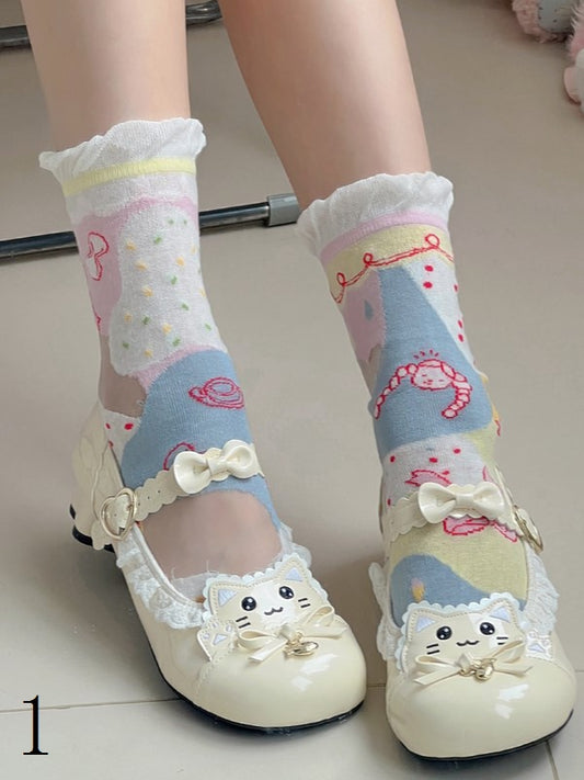 Cuff Options Colorful Lolita Sweet Socks Calf 4 Ruffled