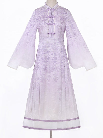 Beige Print Charm Kleid Quaste Lolita Han Schürze Floral Wisteria Lila + Perlen mit