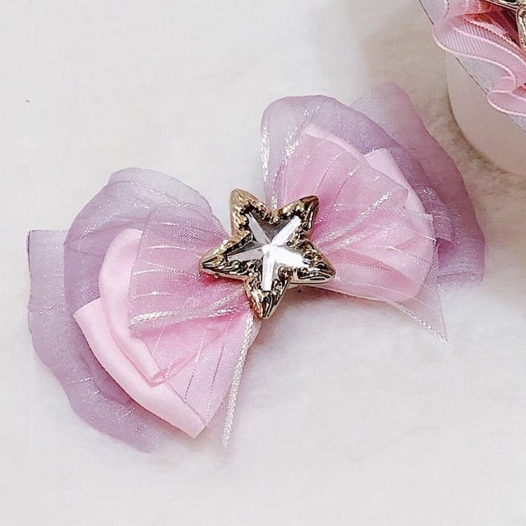Bowknot PinkLila Verzierte Idol Strass Haarspange Lolita Star