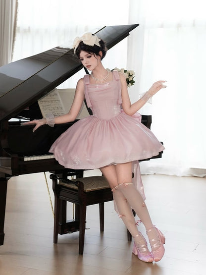 Dress Boned Jumper Lolita Shimmering Pink Fabric Basque Waist Skirt