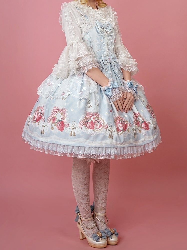 Sweet Lolita Print Blue Strawberry Skirt Jumper
