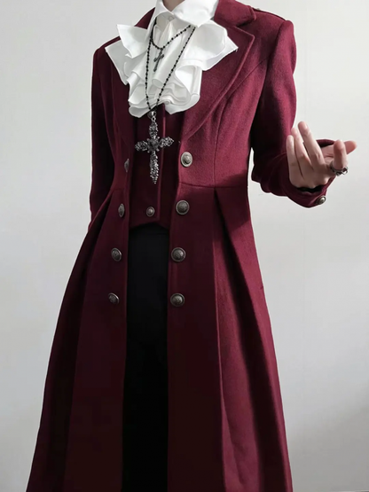 Wine Red Ouji Fashion Lolita Gothic Prince Winter Woolen Coat