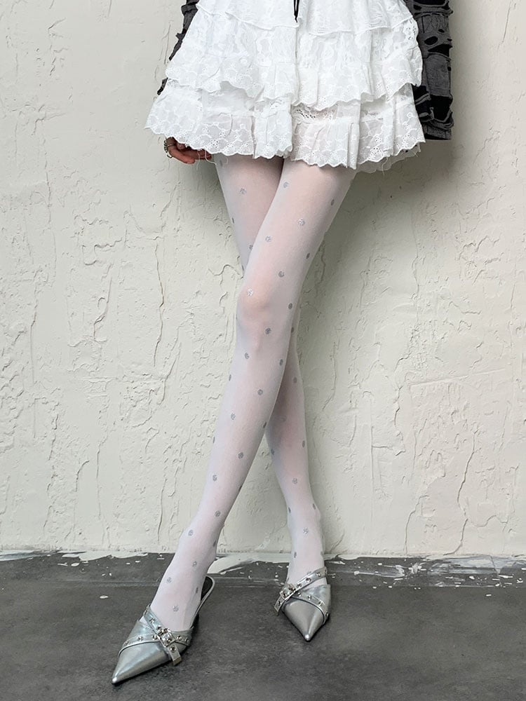 Y2K White Polka-dot Pattern Tights