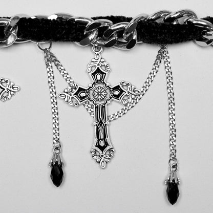 Black Goth Gorgeous Cross Choker