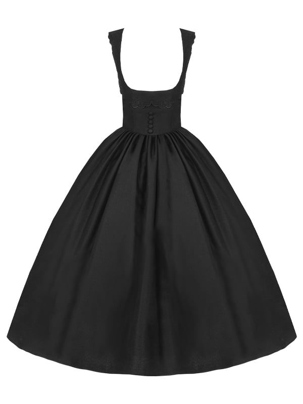 Black Rosette Scalloped Edge Under Bust Classic Lolita Jumper Skirt