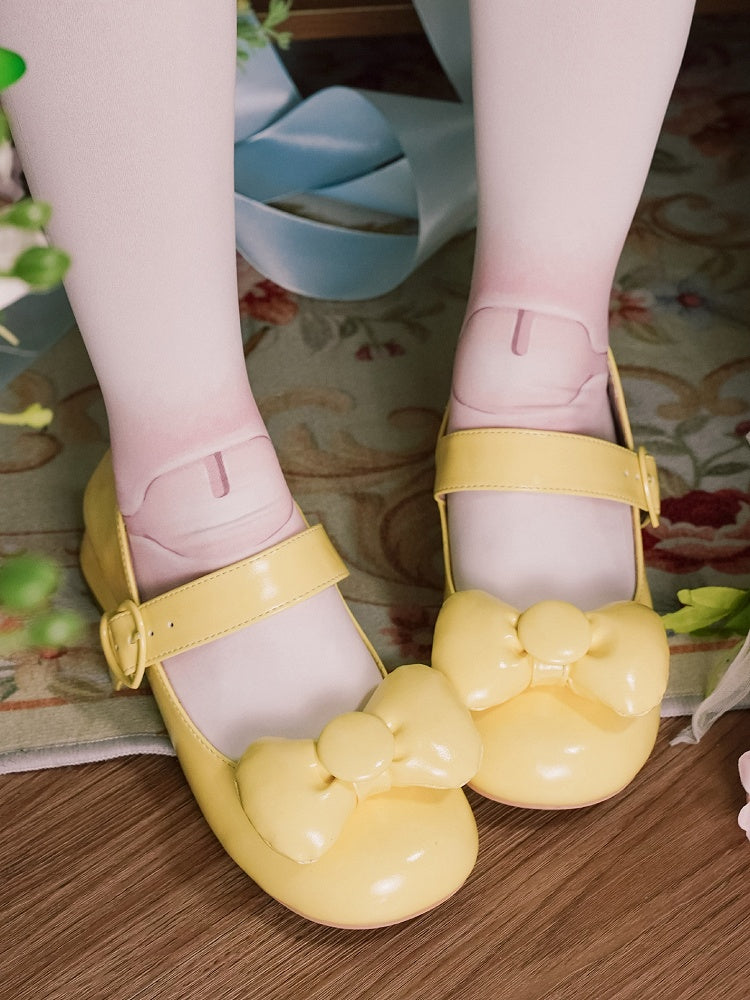 Mary - Low Round Yellow Sweet Jeans Toe PU Heels