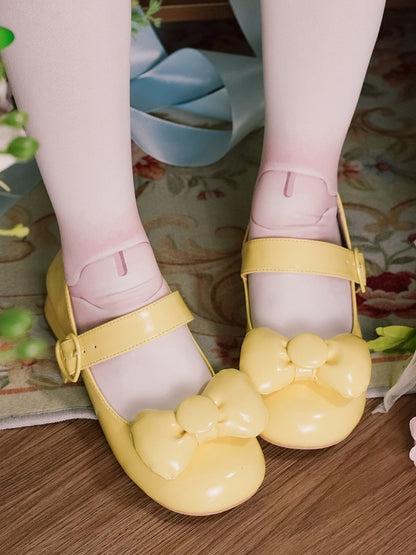 Mary - Low Round Yellow Sweet Jeans Toe PU Heels