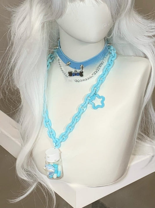 Blue Yami Kawaii Bottle and Star Pendant Necklace
