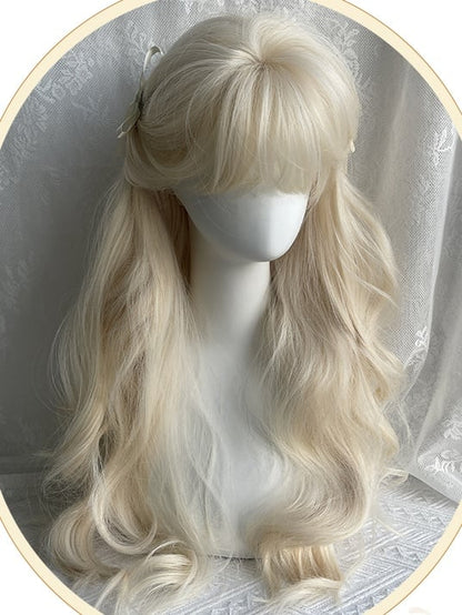 Light Blonde Long Wavy Synthetic Wig With Full Bangs