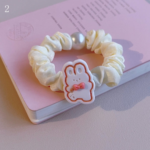 Bunny Scrunchie Decorated Beige Beaded