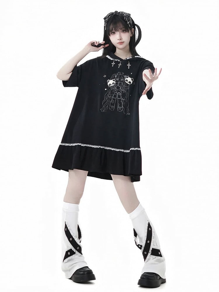 White Leg Warmers Black Criss-cross Design