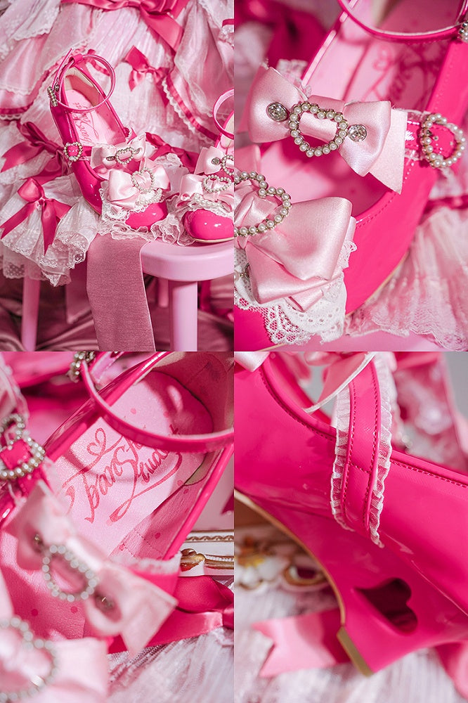 Fashion Heels Gyaru Wedge Barbie Janes Kei Jirai Mary Heart Cut-out Pink Shoes