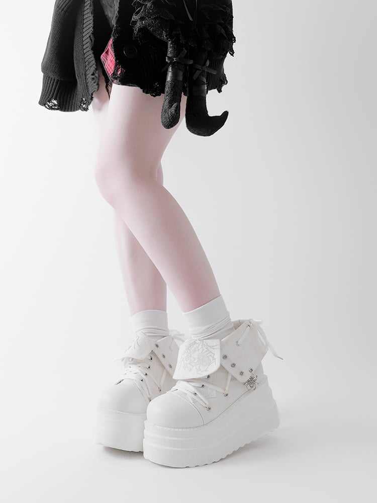 White Punk Spider Platform Sneakers