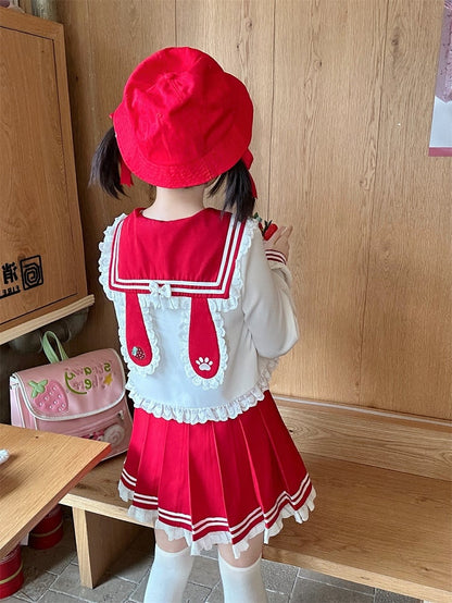 Pink/Wine Ruffled Sailor Collar Bunny Ears Design Back Red JK Uniform Top Light