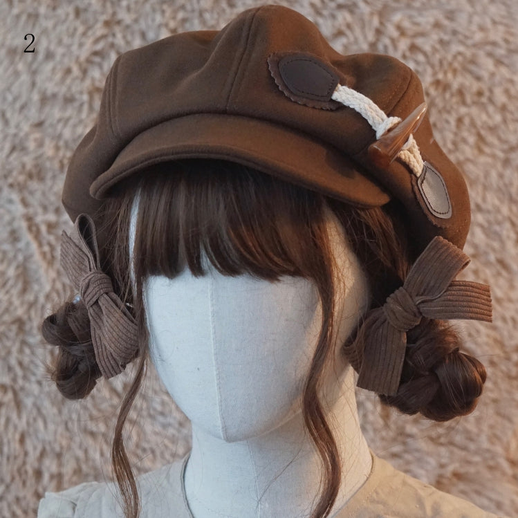 Brown Beret Decorated Button Hat