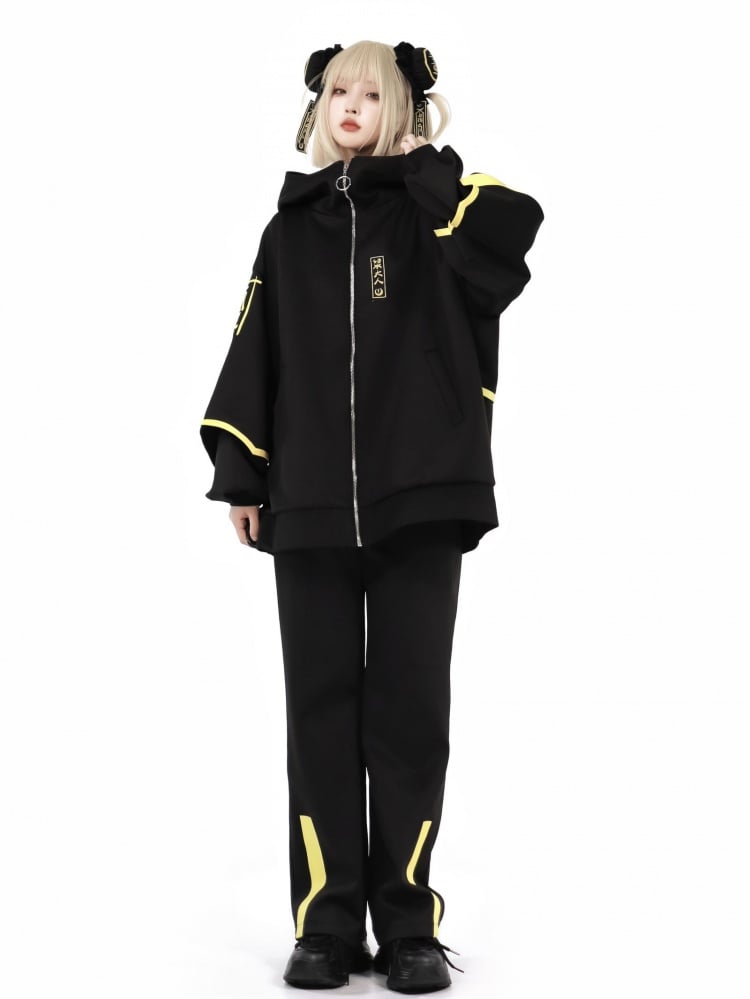 Veste Cyberpunk lumineuse Jirai Kei avec sweat-shirt zippé sur le devant
