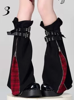 Zipper PU Buckle Straps Punk Leg Warmers