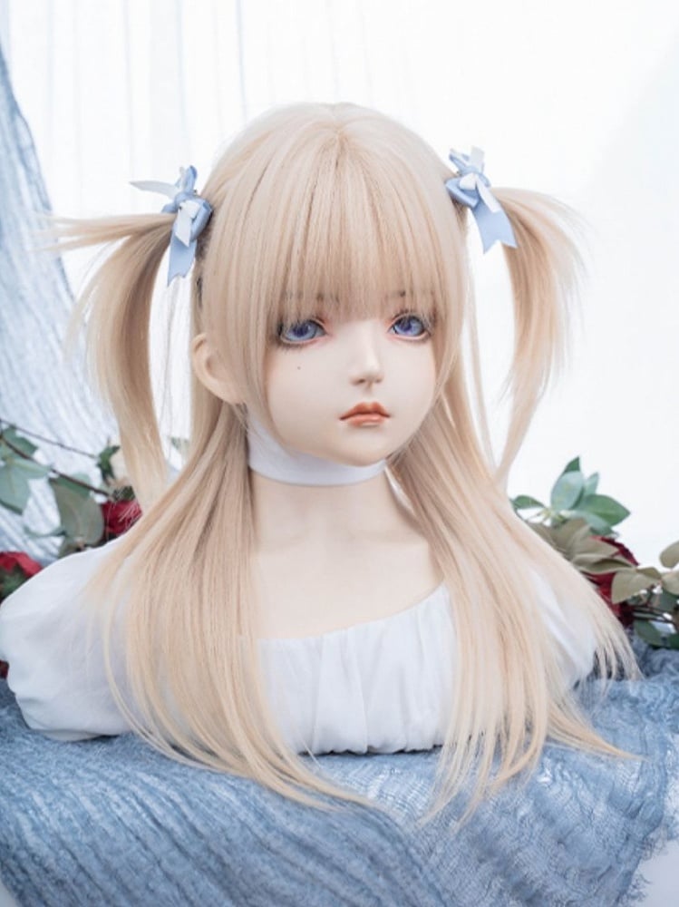 Light Blonde Long Straight Synthetic Wig With Bangs