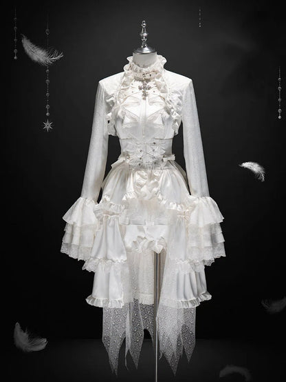Ouji - Top Sleeveless White Lolita Neck Ruffled Outfit All Prince