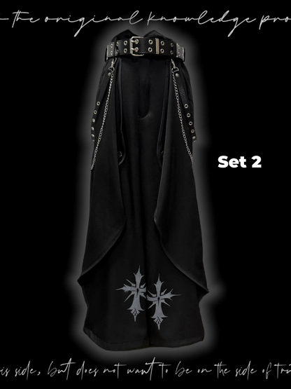 Hem Black Cross Print Wide-Leg Pants Asymmetrical