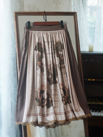 Forest Tree House Print Brown Lolita Skirt