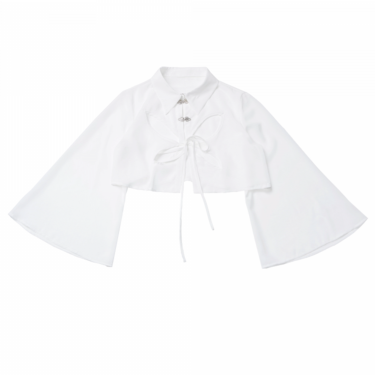 Buttons Style Shirt Cheongsam Butterfly-shaped Cutout White Sheer Chiffon Knot Short Version
