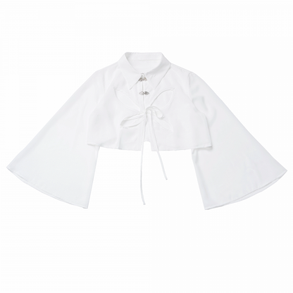 Buttons Style Shirt Cheongsam Butterfly-shaped Cutout White Sheer Chiffon Knot Short Version