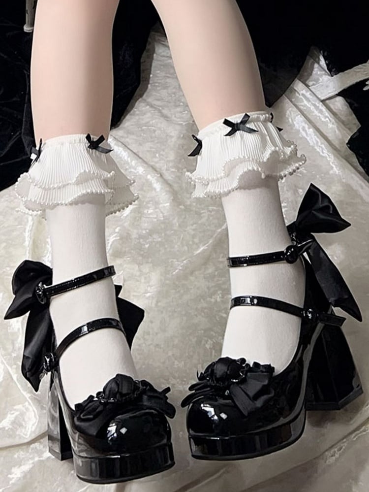 Top Platform Black Bow Polished at High Heels Block