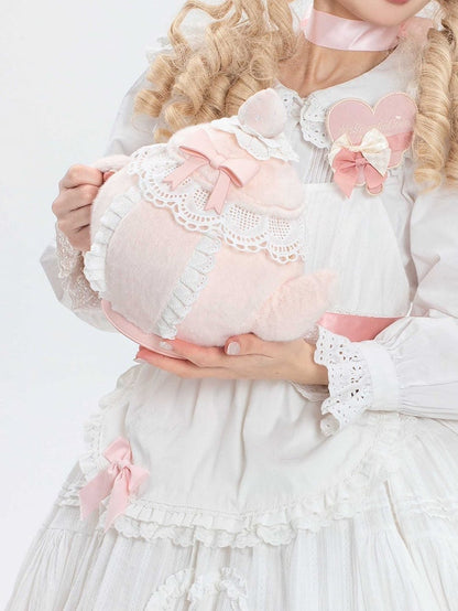 Trim Sweet Lace Plush Decorated Lolita Bowknot Strawberry Hand/Crossbody Bag And Pink Teapot