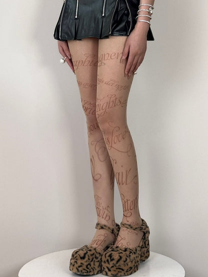 Strumpfhose Print Y2K Nude Letter