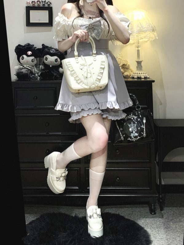 Set aus Minikleid und Shorts mit schulterfreiem Ausschnitt, Jirai Kei, Schwarz/Pink/Blau