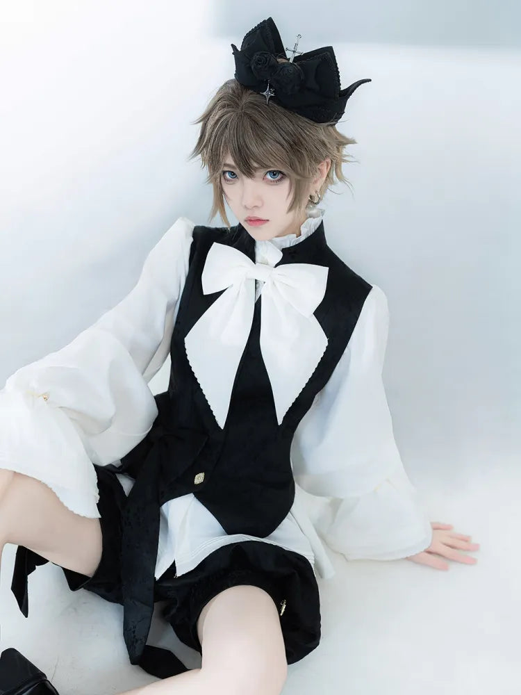 White Bishop Neckline Ruffle Sleeves Lolita Ouji Shirt Poet