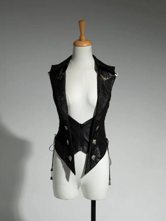 Cascading Waistcoat Lolita Ouji Fashion Ruffle Train with Gothic Black Detachable