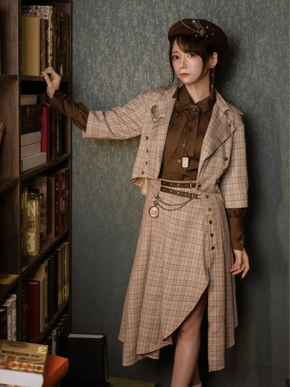 Light Brown Vintage Plaid Blazer