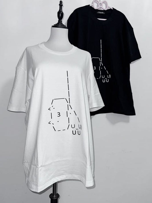 Rundhals-Jirai-T-Shirt Kei Weiß/Schwarz