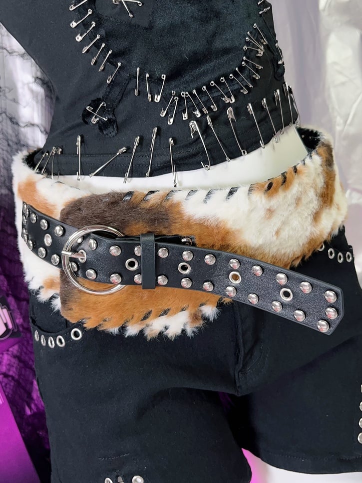 Black Studs and Rings Plush Buckle Belt