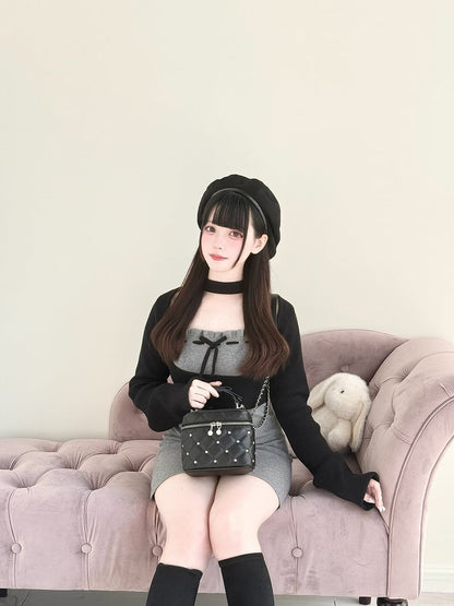 Set: Gray Top Two-Piece Slip Dress Underbust Refined Jirai with Kei Black
