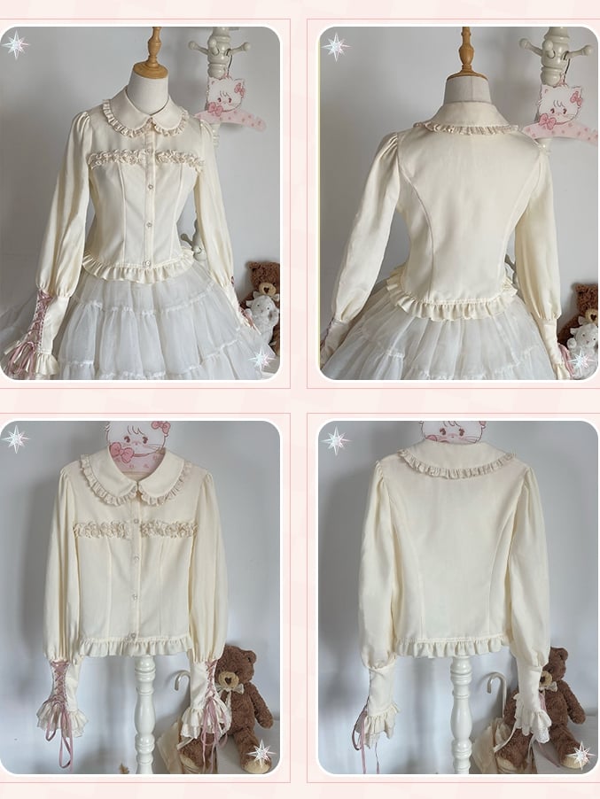 Off White Peter Pan Collar Long Sleeves Top