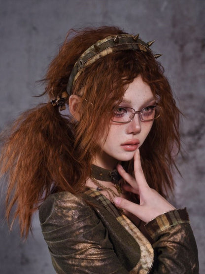 Grün kariertes Muster Ohrstecker Metall Schmetterling KC